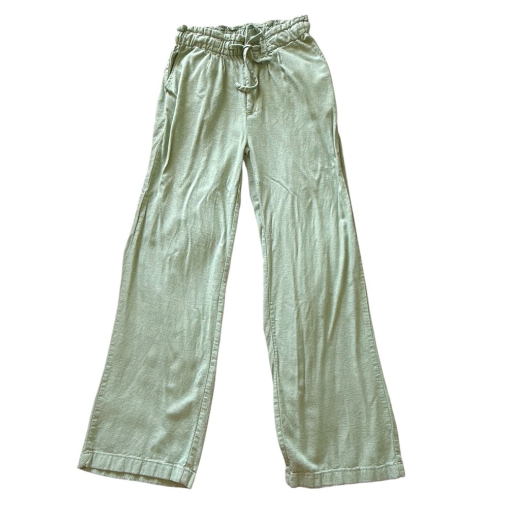 THREAD & SUPPLY Dekker High Waist Wide Leg Linen Blend Pants Light Green Sage